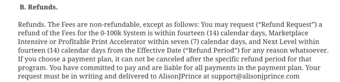 Does Alison J Prince Offer A Refund Policy?